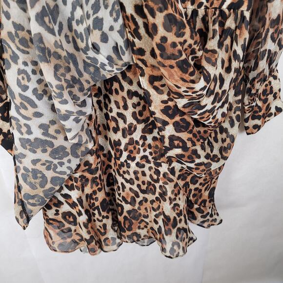 Intermix cheetah print sheer layered ruffled flowy long sleeved dress size small - Picture 9 of 12